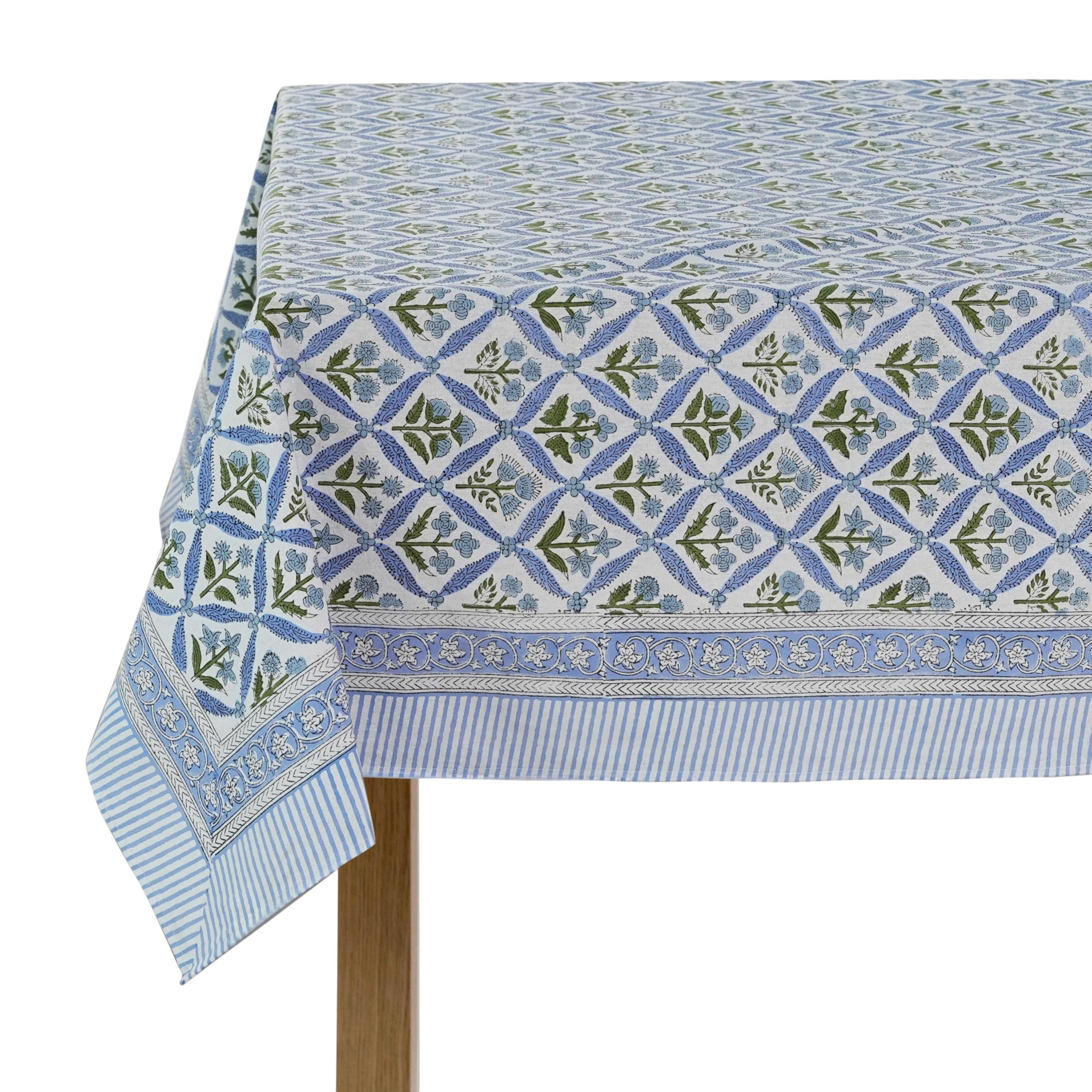 Ridhi Light Steel Blue Hand Block Print Cotton Rectangle Tablecloth 108 x 60 inch-Reusable Table ... | Amazon (US)
