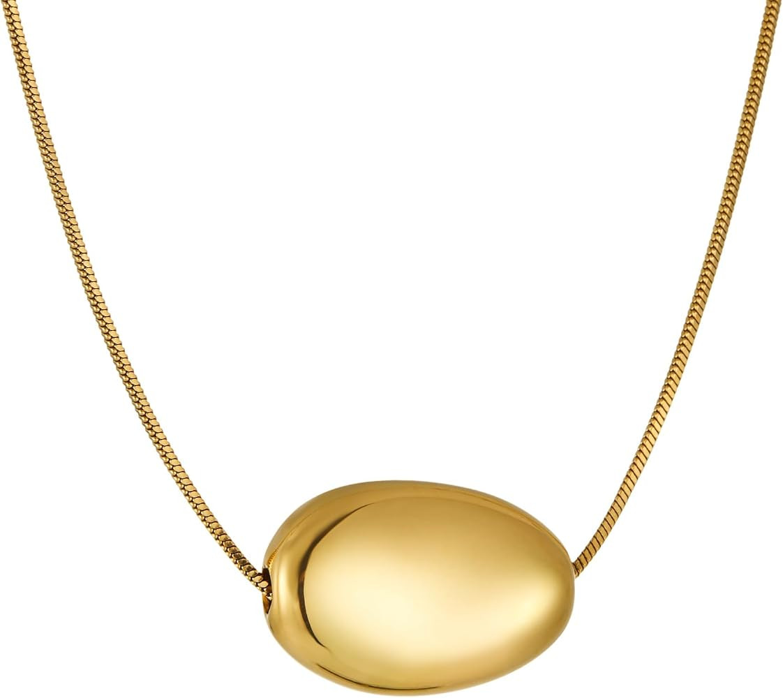 Dr's gift Silver Plated Pebble Pendant Necklace for Women,Chunky Silver Bean Necklace,Large Charm... | Amazon (US)
