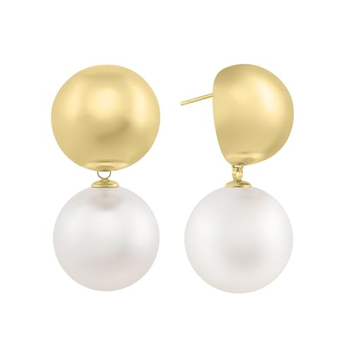 gold pearl earrings 14k pearl earrings big gold earring with pearl bling pearl earrings for women Trendy Huggie Girls jewelry Gifts (Gold—Pearl) | Amazon (US)