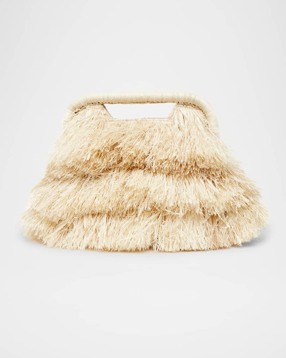 POOLSIDE  The Flamands Mini Fringe Raffia Top-Handle Bag | Neiman Marcus