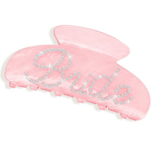 Gjinxi Bride Claw Hair Clip, Pink Acrylic Hair Clip with Rhinestone Bride Logo, Bride Bridesmaid Gift for Wedding, Banana Barrettes Hair Decorations for Bachelorette Party Decorations Bridal Shower | Amazon (US)