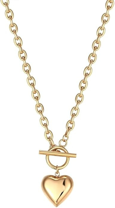 CG&KYGG Chunky Pendant Necklace for Women, Thick Heart Charm Neckalce, 18K Gold Plated Chain Gift... | Amazon (US)
