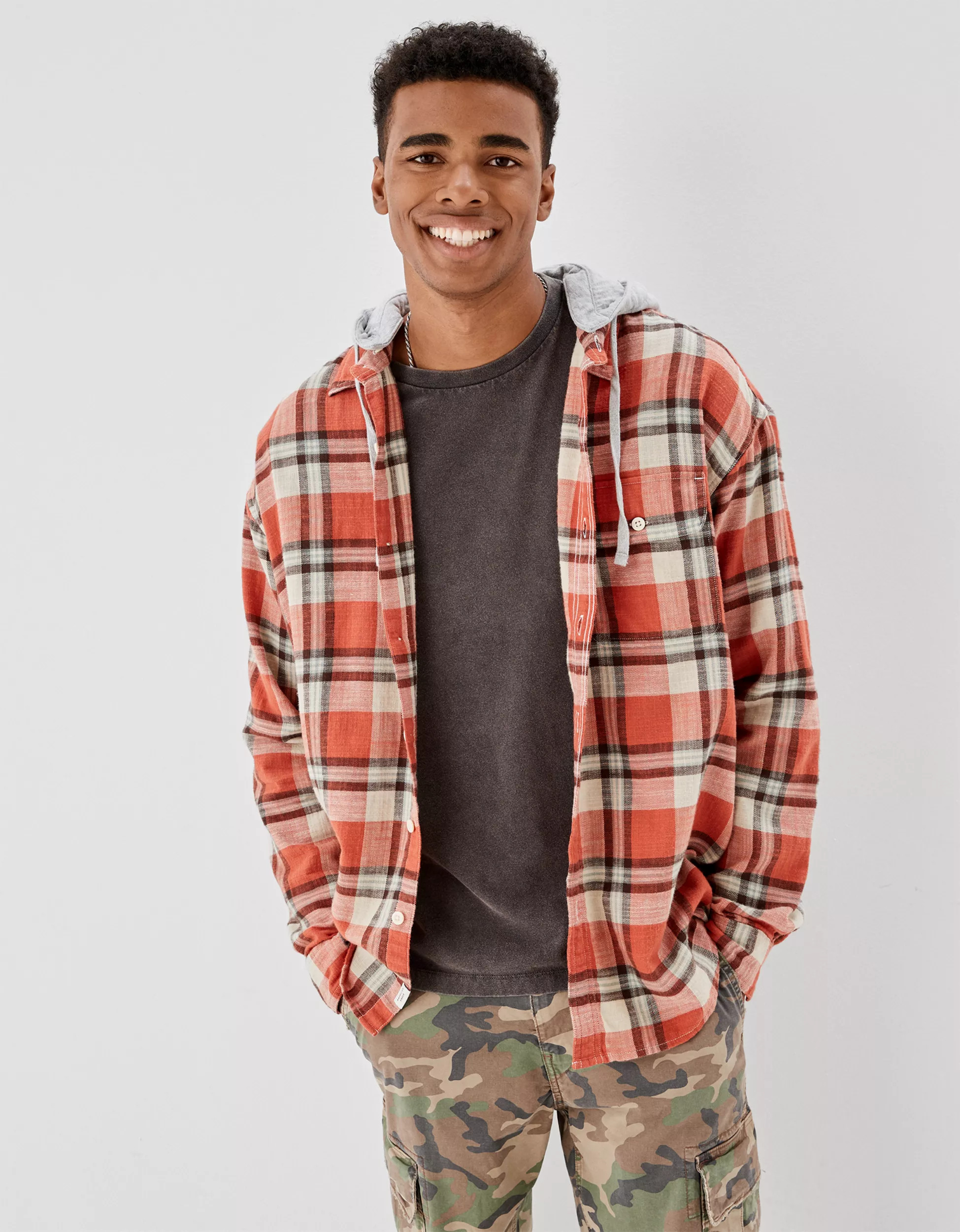 AE Super Soft Hooded Flannel Shirt | American Eagle Outfitters (US & CA)