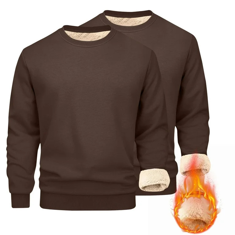 Zedker Men's Sherpa Lined Sweatshirts Fleece Pullover Basic Tops Warm Crewneck Winter Sweatshirt ... | Walmart (US)