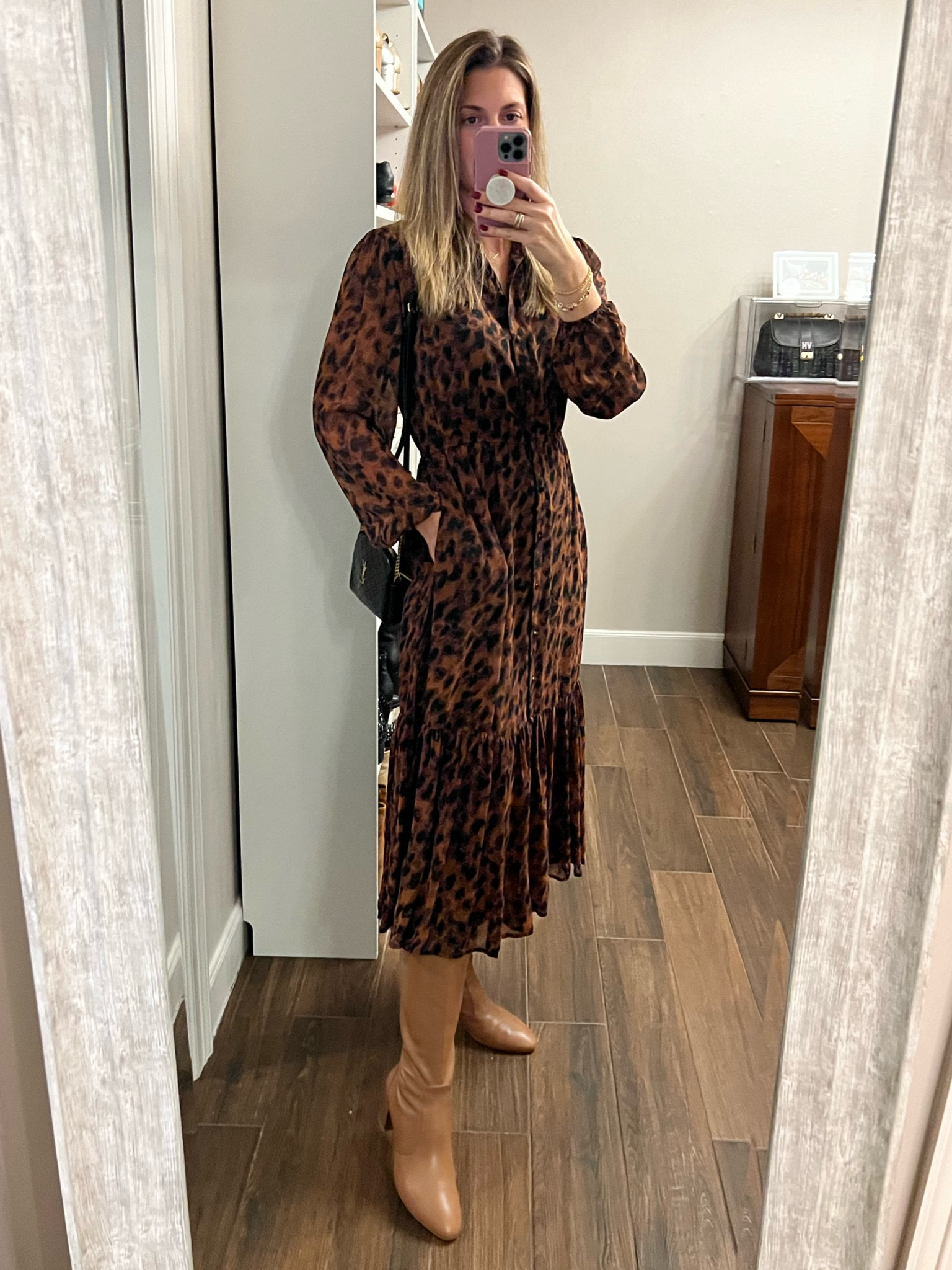 This animal print midi dress is great for the holidays. Love how easy it is and that it’s got pockets. Pairs perfectly with a tall black or brown boot and bag.

Wearing a size medium.

#LTKCyberWeek #LTKHoliday #LTKSaleAlert