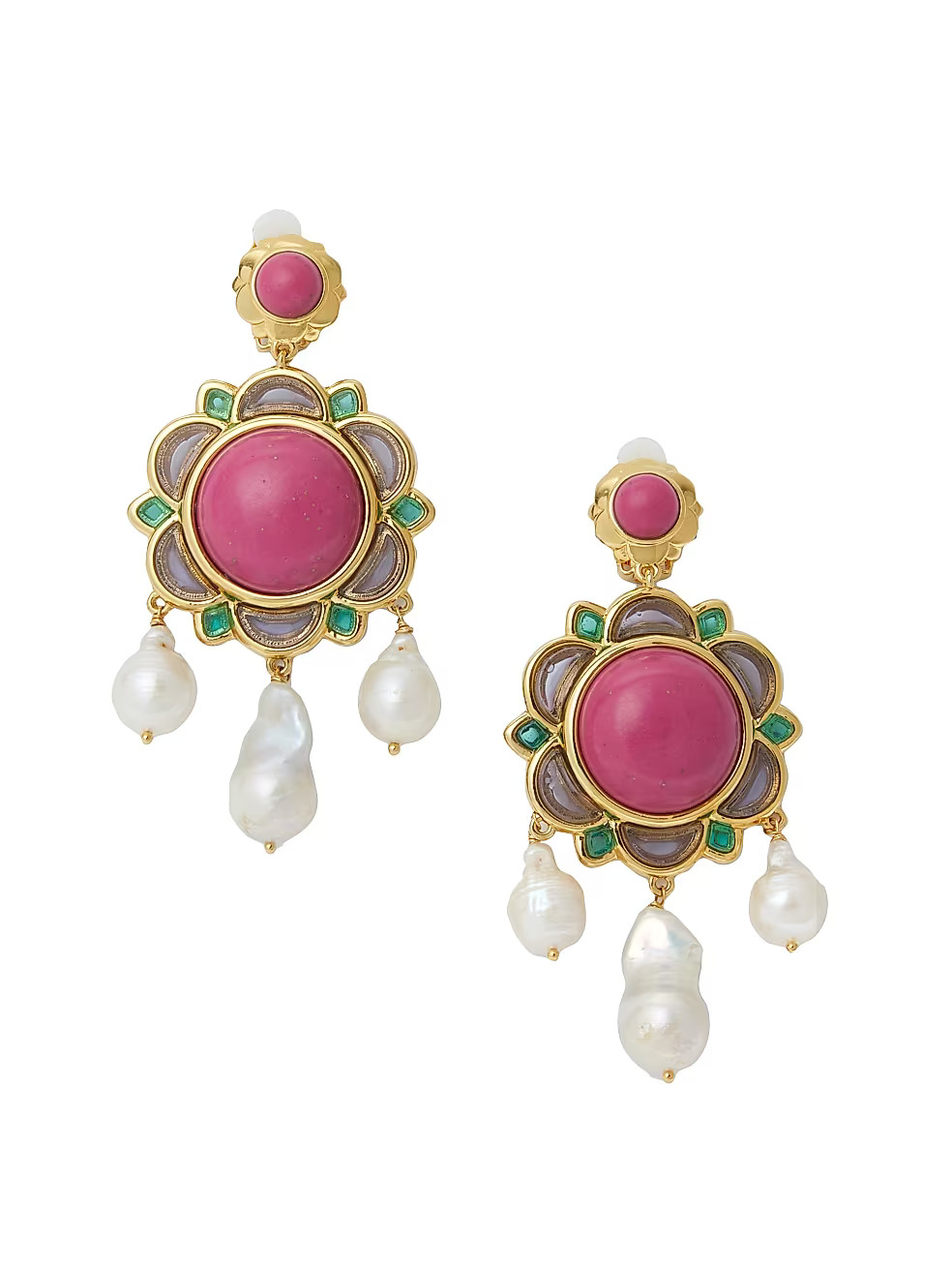 Eva 14K-Gold-Plated, Freshwater Pearl, & Multi-Stone Clip-On Chandelier Earrings | Saks Fifth Avenue