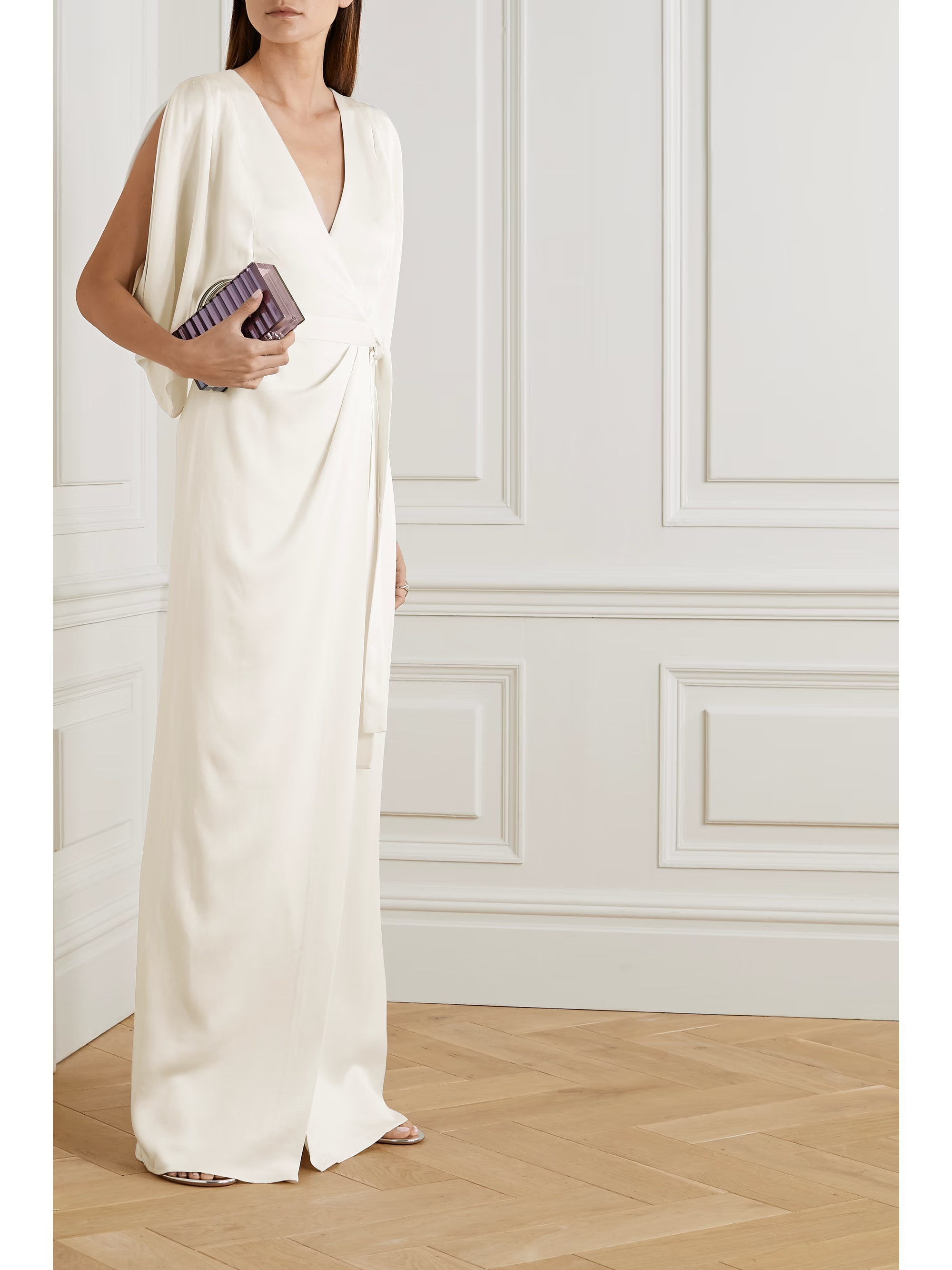HALSTON HERITAGEDraped satin wrap gown | NET-A-PORTER (US)