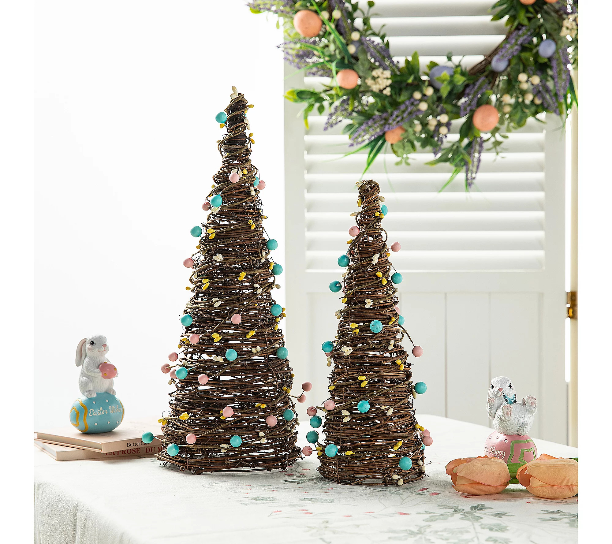 Glitzhome 12and 16'H Rattan and Berries Easter Trees S/2 | QVC