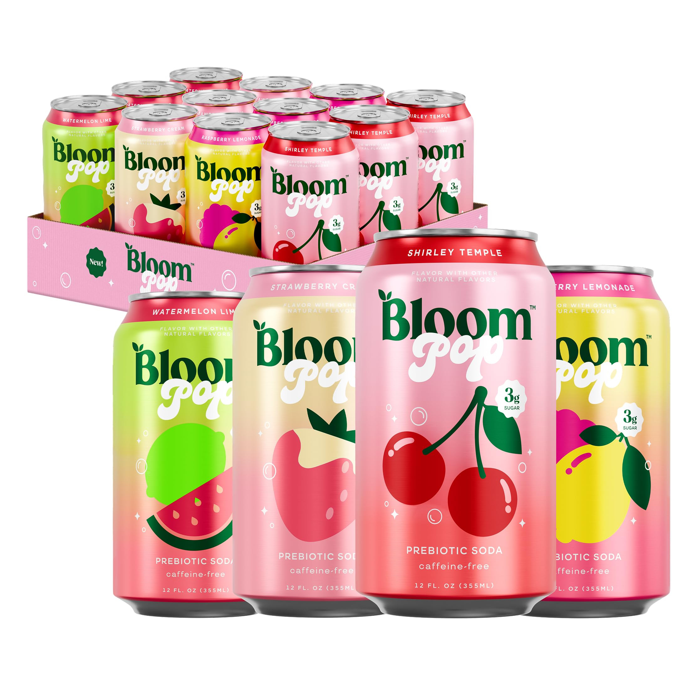 Bloom Pop Prebiotic Soda 12 Pack, Variety Pack, 12oz Cans | Prebiotic Soda for Gut Health, Low Ca... | Amazon (US)