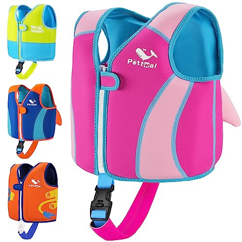 Pottwal Swim Vest for Kids - Swim Jacket for 3-6 Years (40-66LBS Weight) - Buoyancy Aid Made of EPE and Neoprene - with Adjustable Crotch Strap - Pink Fish Fin Pattern | Amazon (US)
