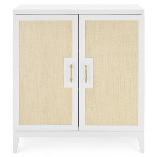 Villa & House Astor Mid Century Modern White Wood Grasscloth Media Cabinet | Kathy Kuo Home