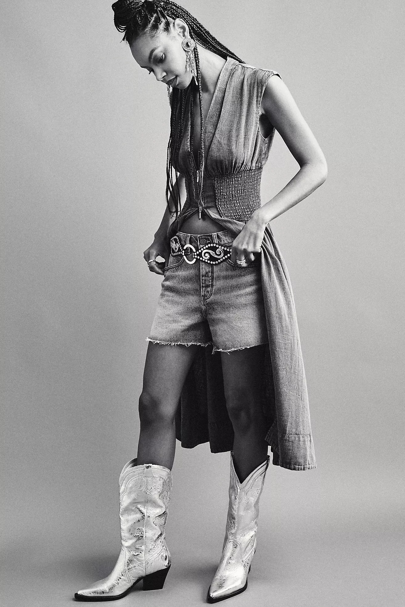 The Tommie Cap-Sleeve Smocked Front-Zip Shirt Dress: Denim Edition | Anthropologie (US)