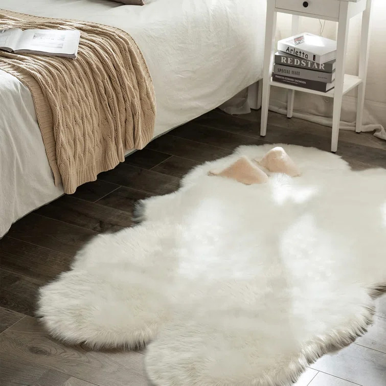 White Shag Novelty Faux Sheepskin Fur Fluffy Rug | Wayfair North America