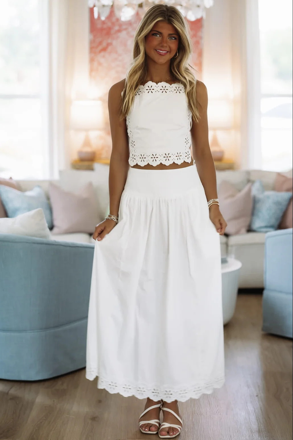 Beachside Blossom Top and Maxi Skirt - White | Hazel and Olive