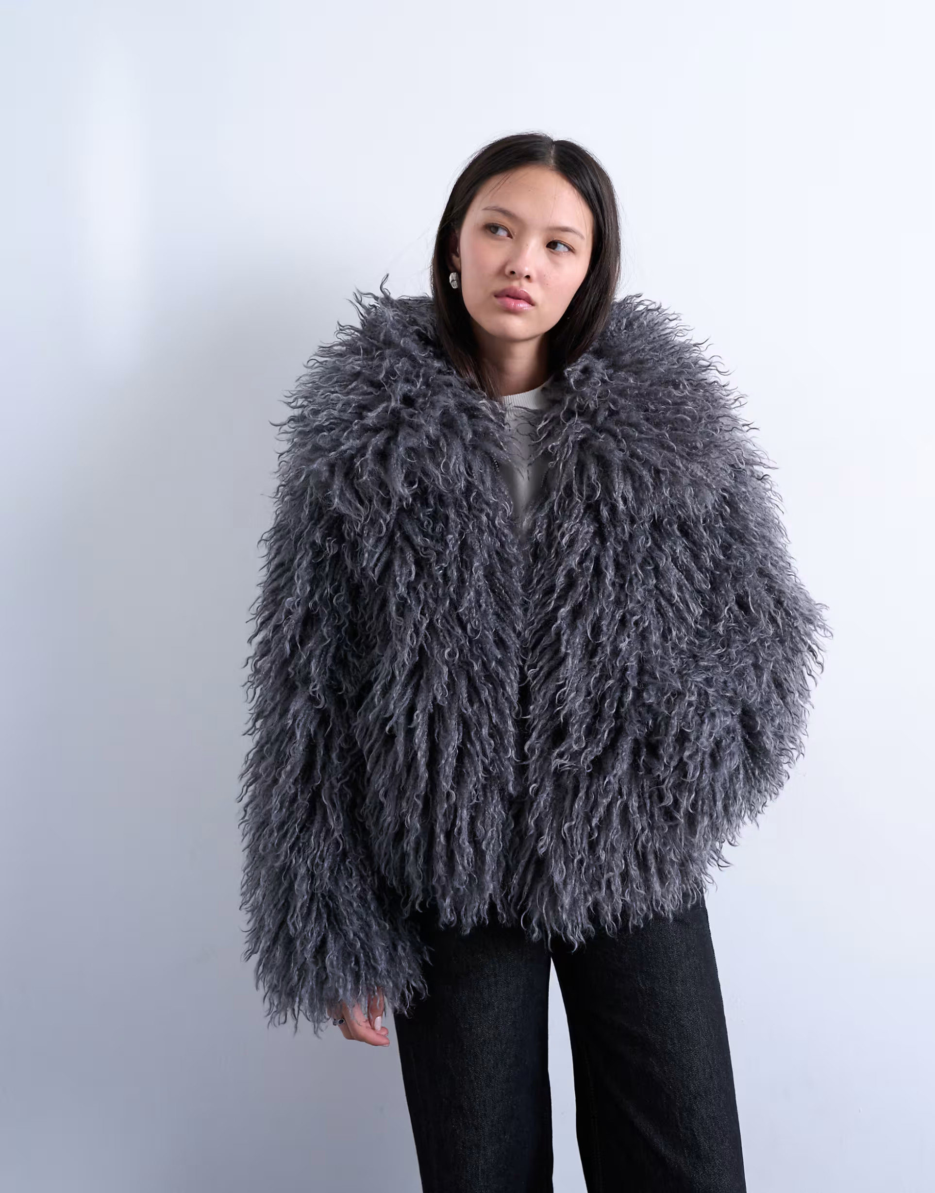 Topshop faux fluffy fur bomber coat in gray | ASOS | ASOS (Global)