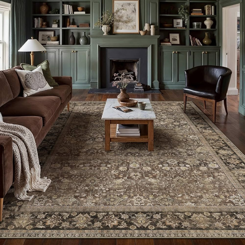 Hugear 10x14 Machine Washable Rugs Brown Hallway Large Area Rug Indoor Accent Rug Floral Low Pile... | Amazon (CA)