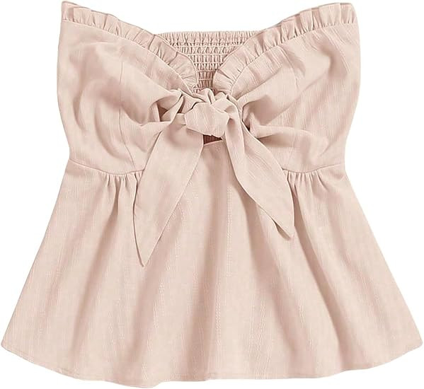 SOLY HUX Women's Frill Trim Tie Front Tube Top Sleeveless Strapless Ruffle Summer Tops | Amazon (US)