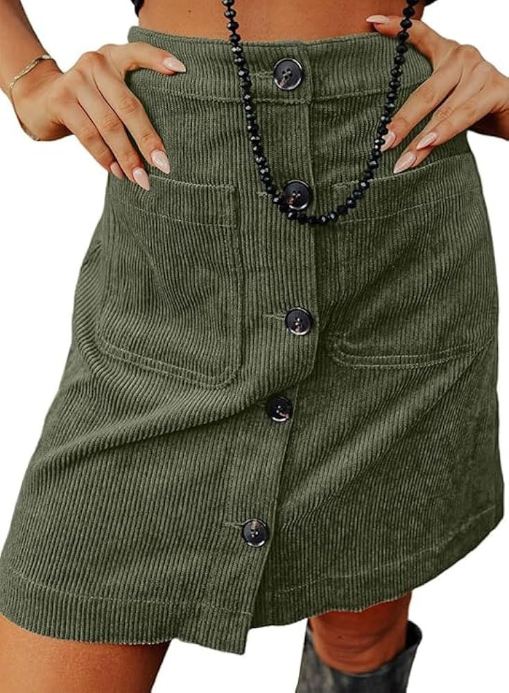 Happy Sailed Womens Corduroy Skirts Fall Winter High Waisted Button Down A-line Short Mini Skirt ... | Amazon (US)