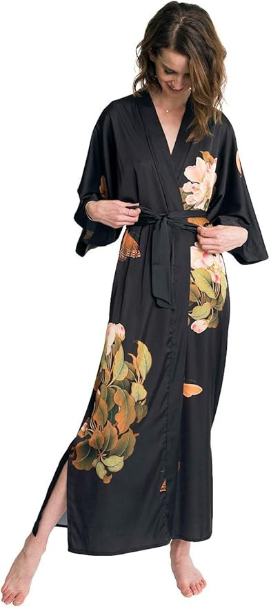KIM+ONO Luxury Kimono Robe for Women | Long Floral Robe | Original Design | Removable Waist Tie C... | Amazon (US)