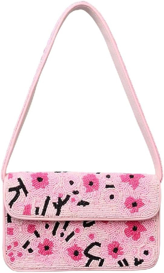 Indian Shelf Handmade Pink Beaded Shoulder Bag with Floral Embroidery Stylish Women Purse (with B... | Amazon (US)