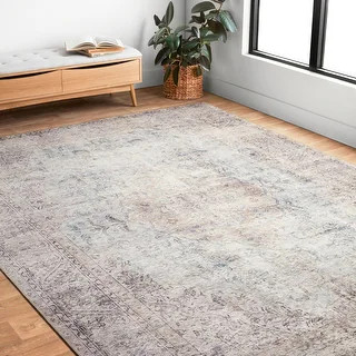 Alexander Home Tremezzina Printed Medallion Shabby Chic Distressed Rug | Bed Bath & Beyond