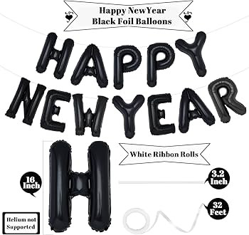 Black Happy New Year Balloons, 16 Inch Happy New Years Letter Balloons, Happy New Year Banner for... | Amazon (US)