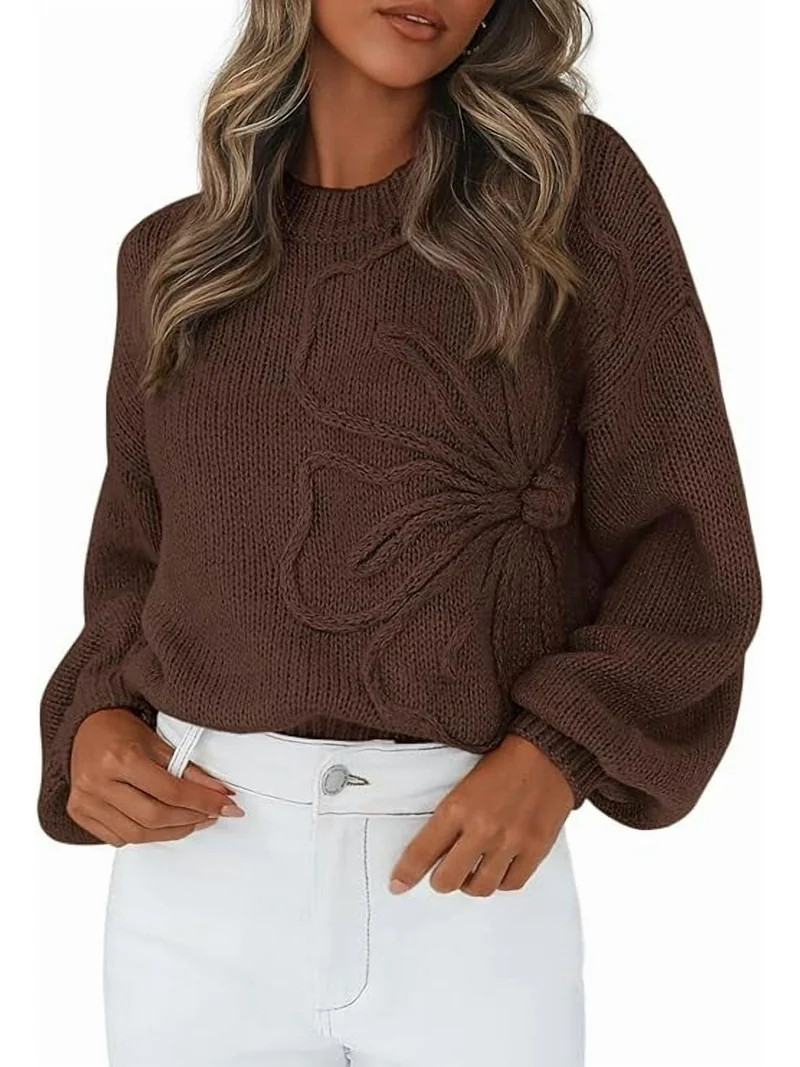 PRETTYGARDEN Womens Sweaters Fall Fashion Long Sleeve Crewneck Floral Knit Pullover Sweater Tops ... | Walmart (US)