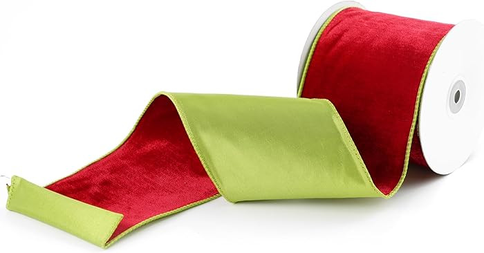 MAYREEL 4 Inch Two-Tone Red and Lime Green Reversible French Velvet Wired Edge Ribbon for Christm... | Amazon (US)