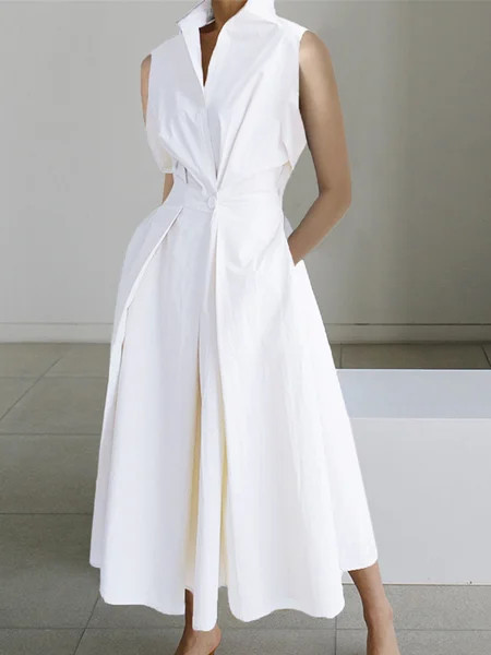 White Shirt Collar Cotton Dress | Stylewe