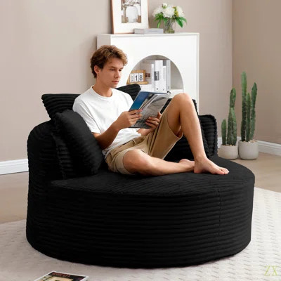 Round Chair, Modern Accent Corduroy Comfy Deep Seat Boneless Foam Floor Single Circle Chaise Sofa Chair With 3 Pillows For Living Room Bedroom Office, | Wayfair North America