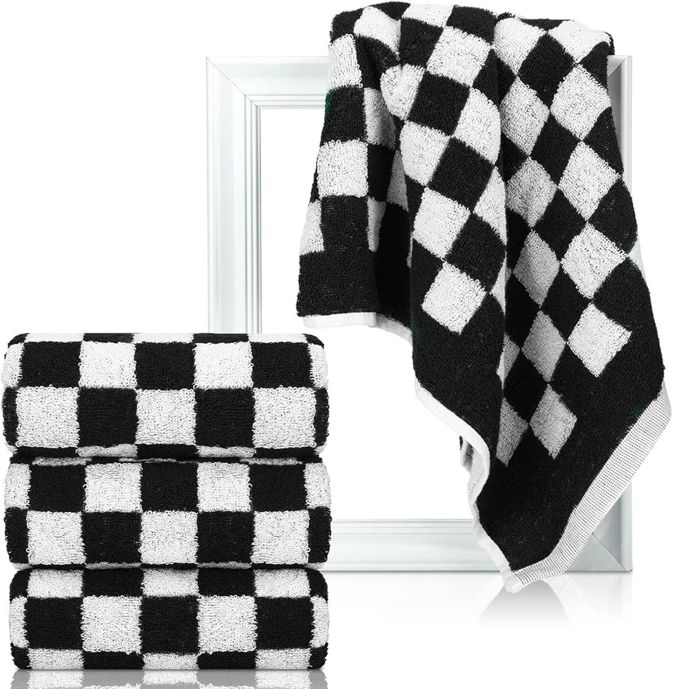 Bathroom Checkered Hand Towels Set of 4 Retro Checkerboard Bath Towels Kitchen Towels Highly Abso... | Amazon (US)