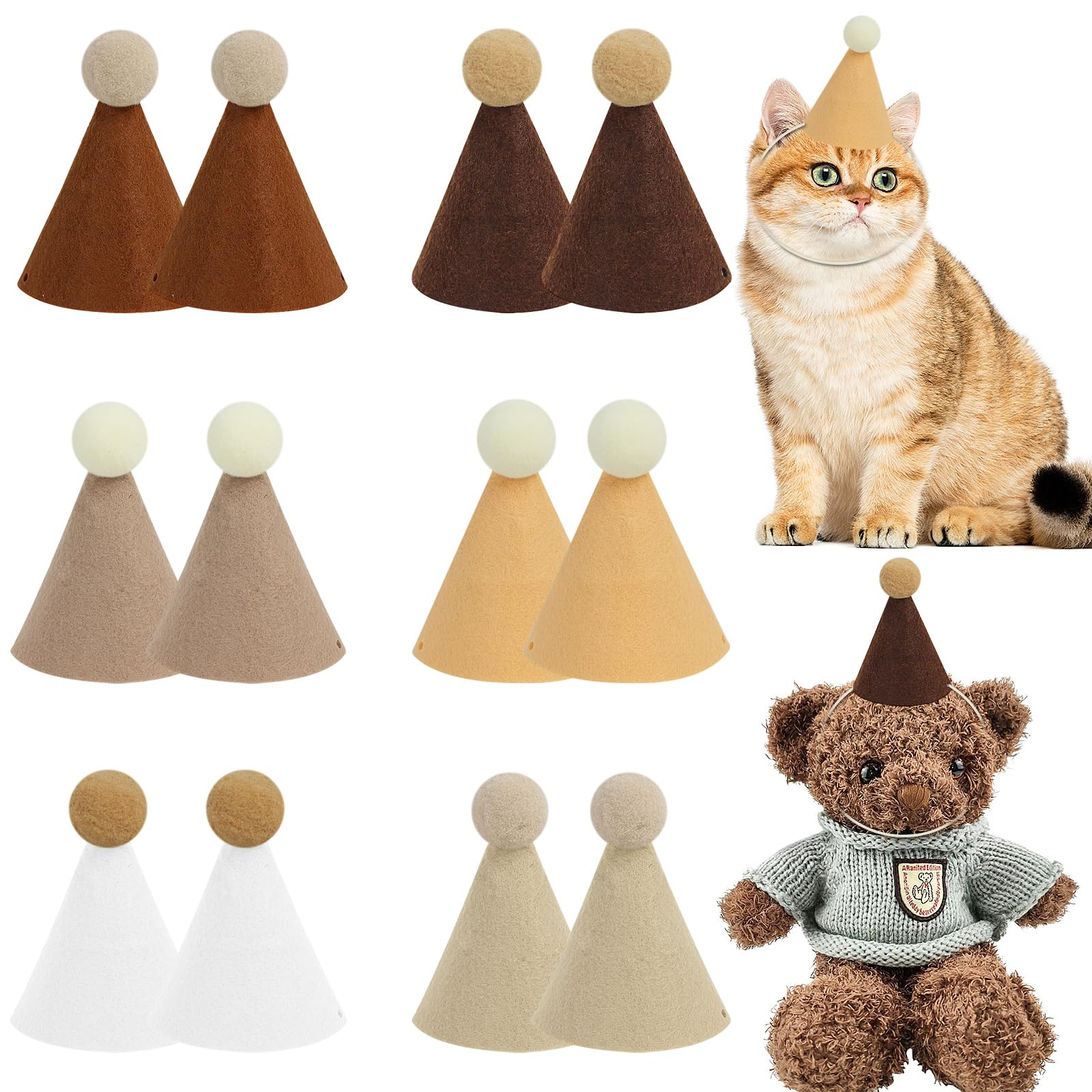 12 Pack Mini Party Hats for Stuffed Animals, Brown Mini Hats with Pom Poms for Dolls Dog Birthday... | Amazon (US)