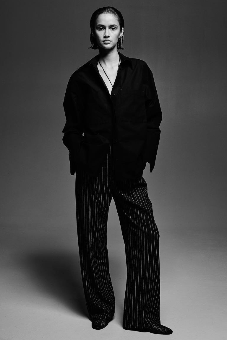 High-waisted tailored trousers - Dark blue/Pinstriped - Ladies | H&M GB | H&M (UK, MY, IN, SG, PH, TW, HK)