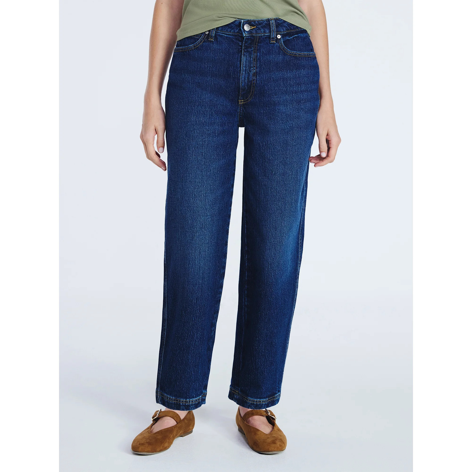 Free Assembly Women's Mid Rise Wide Hem Barrel Jeans, 28" Inseam, Sizes 0-20 | Walmart (US)