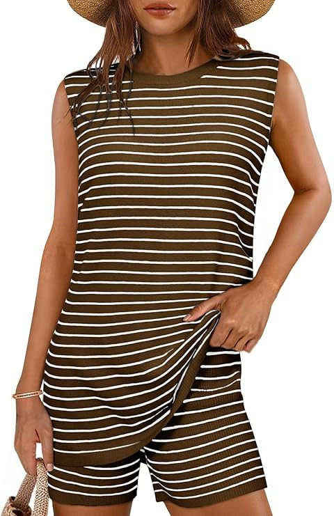 Glamaker Women's 2 Piece Short Sets Summer Lounge Sets Sweater Knit Beach Vacation Matching Sets ... | Amazon (US)