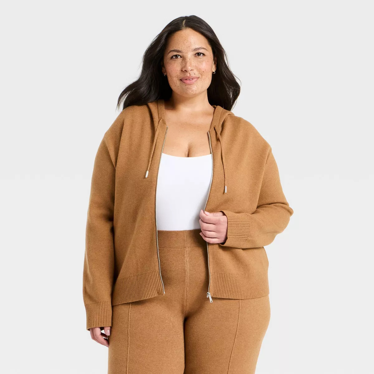 Women's Hooded Zip-Up Sweater - A New Day™ Brown XXL | Target