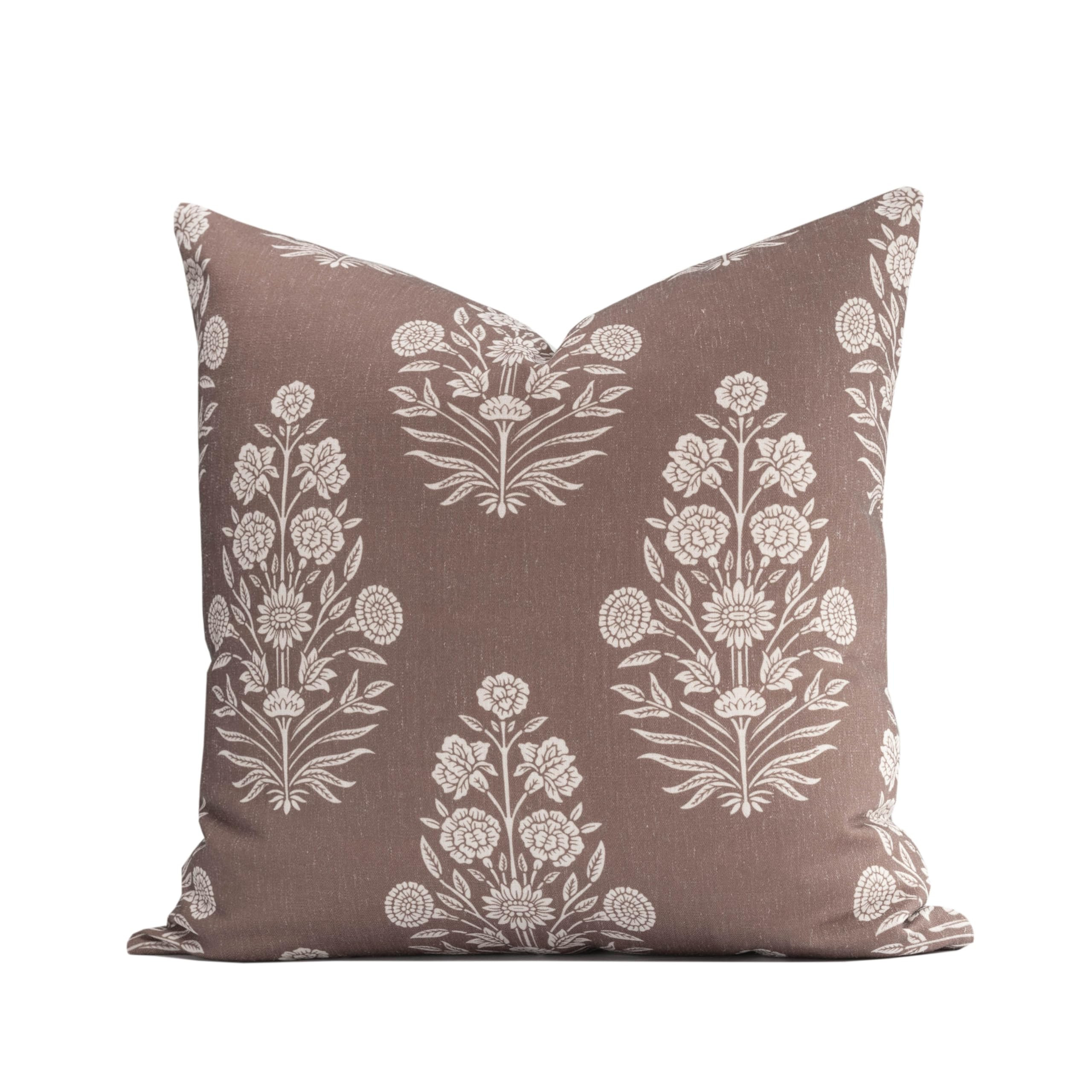 Amazon.com: Crumbs Home Modern Farmhouse Fall Linen Indoor Outdoor Throw Pillow Cover Only, 20"x20" Water Repellent for Patio, Backyard, Couch, Cocoa Brown Ivory Cream Floral : Patio, Lawn & Garden | Amazon (US)