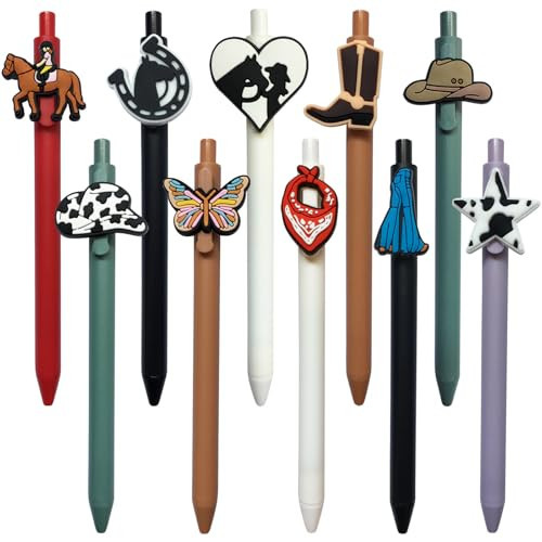 MHBEW Cute Western Pens 0.5mm Black Ink Fine Point Retractable Vintage Gel Pens Funny Aesthetic Pens for Office School & Home Supplies Cool Pens for Cowboy Cowgirl Horse Lover Gifts | Amazon (US)