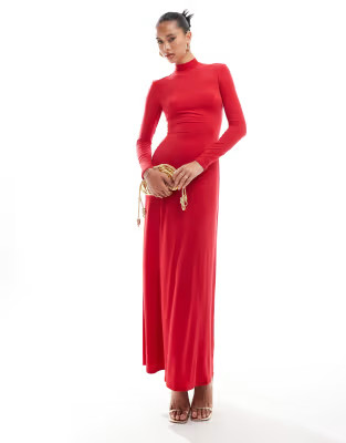 Flounce London high neck maxi dress with back detail in red | ASOS (Global)