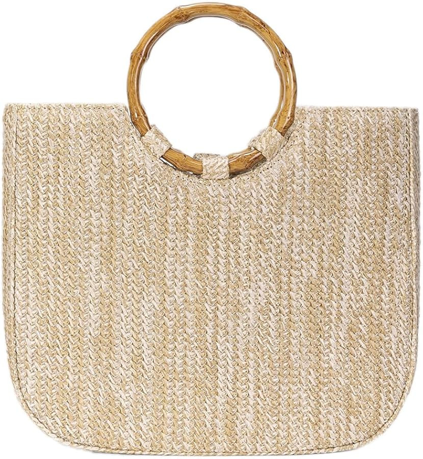 Chic Straw Clutch Purses for Women Top Handle Summer Bag Ideal Vacation Handbags Beach Woven Bag | Amazon (US)