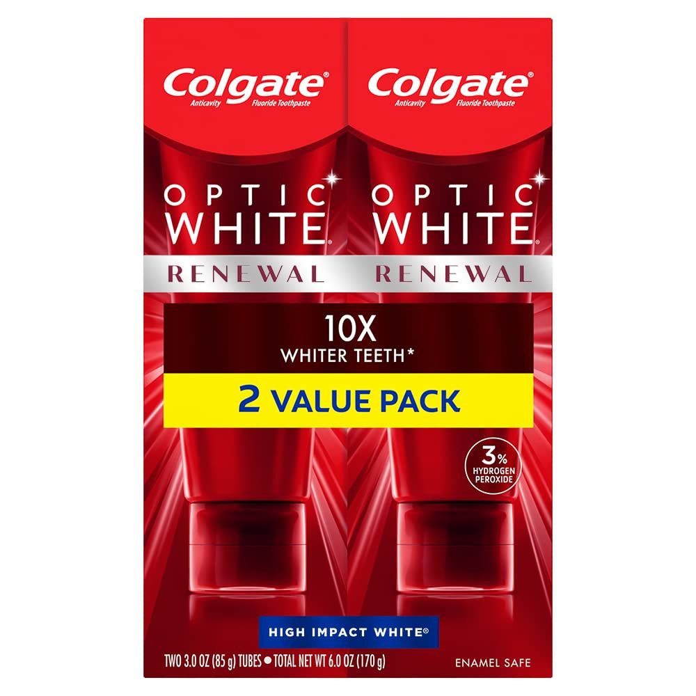 Colgate Optic White Renewal Teeth Whitening Toothpaste with Fluoride, 3% Hydrogen Peroxide, High ... | Amazon (US)