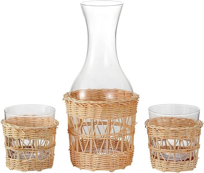 Exquisite Bedside Glass Carafe with cups, Glass for Room Decor with Traditional Hand Woven Rattan... | Amazon (US)