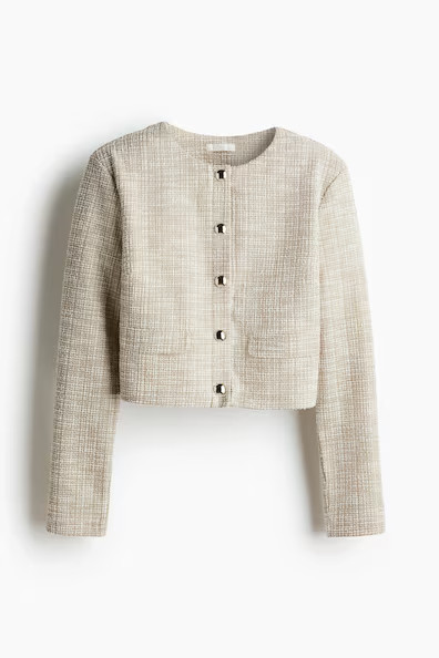 H & M - Shoulder-pad cardigan - Light Beige Marl | H&M (UK, MY, IN, SG, PH, TW, HK)