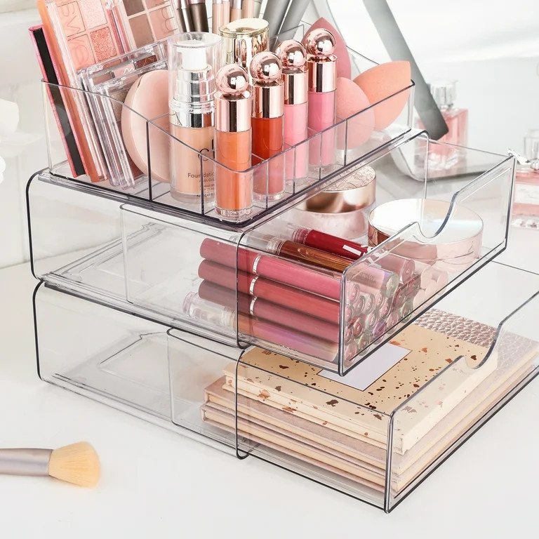 Vtopmart 4 Tier Clear Makeup Organizer with Drawer, Plastic Cosmetic Storage, Beauty Holder - Wal... | Walmart (US)