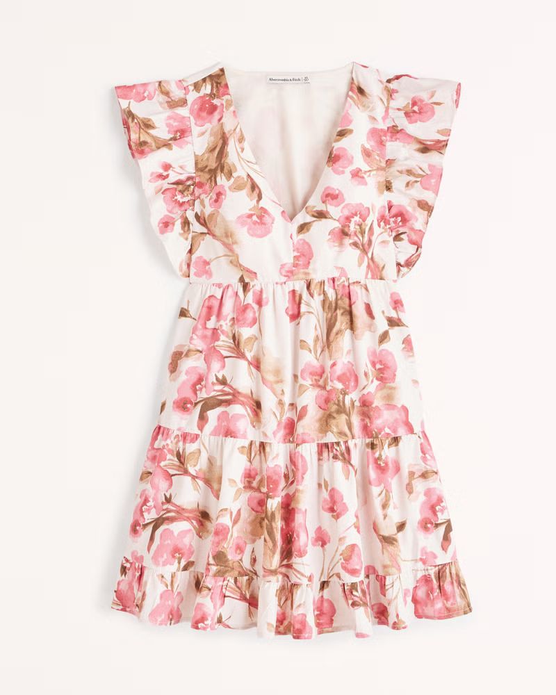 Flutter Sleeve Tiered Mini Dress | Abercrombie & Fitch (US)