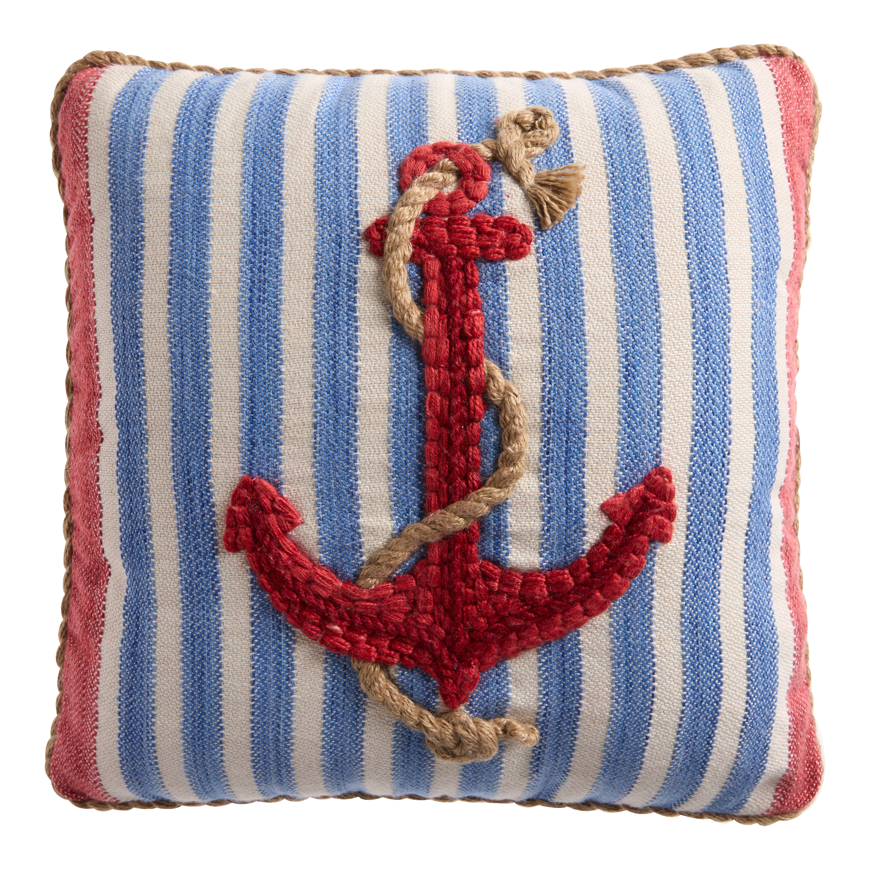 Red and Blue Anchor Stripe Indoor Outdoor Throw Pillow | World Market