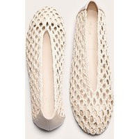 Cream Pu Round Toe Woven Ballet Flats | PrettyLittleThing US