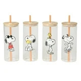Peanuts Snoopy Happy Sips 4 Piece 23 OZ Tumbler Set with 4 Bamboo Lids and 4 Straws Set, Iced Cof... | Walmart (US)