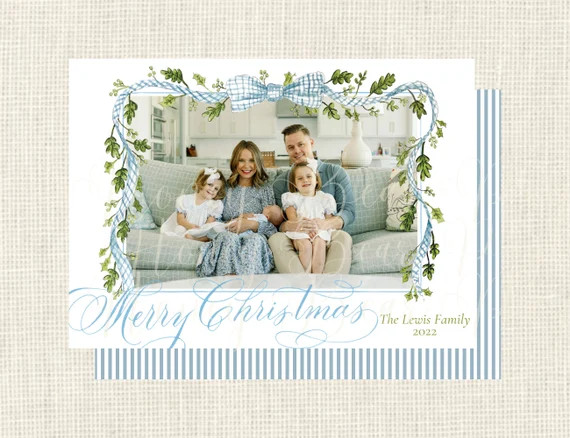 Watercolor Christmas Blue Ribbon Garland Cards - Etsy | Etsy (US)