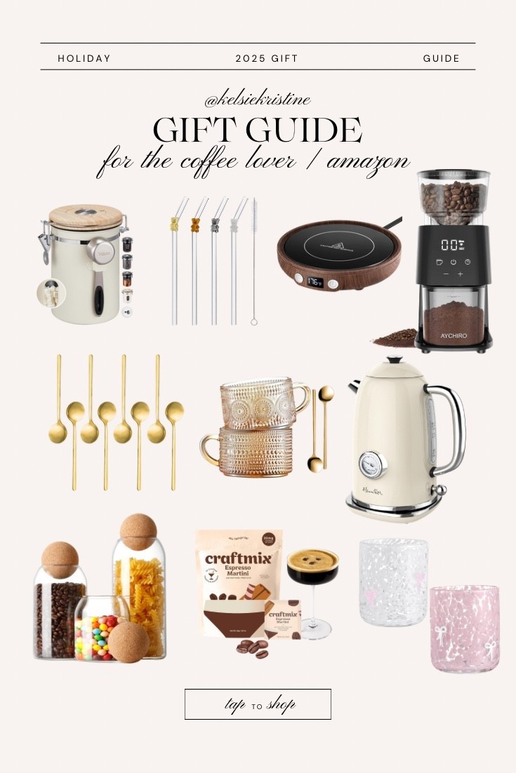 Gift guide for the coffee lover // glass straws / coffee grinder / coffee canister / iced coffee glasses / anthropology inspired / espresso martini mix / drip coffee maker / electric kettle / glass jar storage / mug warmer 

#LTKHome #LTKGiftGuide #LTKHoliday